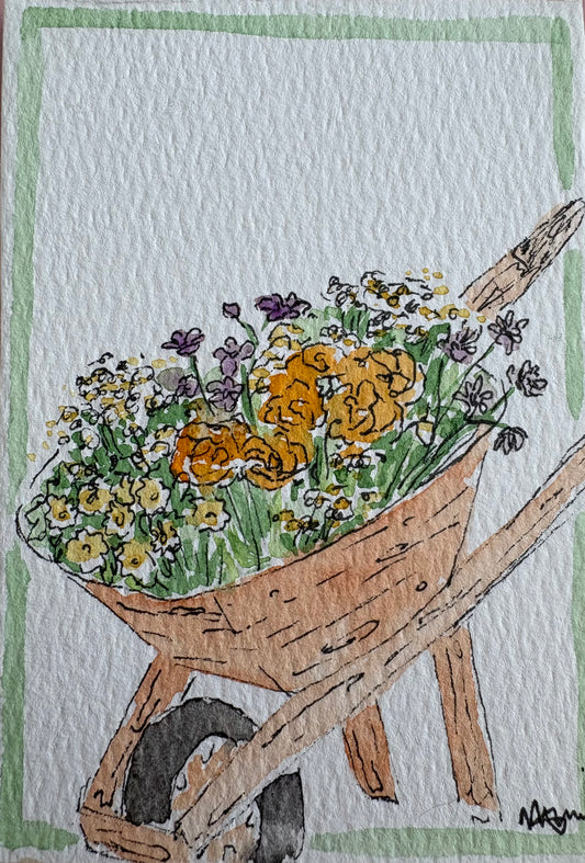 Wheelbarrow watercolor